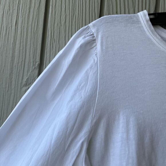 Elliott Lauren White Woven & Knit Cotton Blouse w/ Cuffs Sz M Retails $151 - Picture 6 of 12